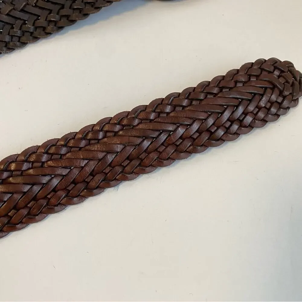 Vintage Statement Belt Brown Woven Leather Braided Y2K Eddie Bauer Womens Medium